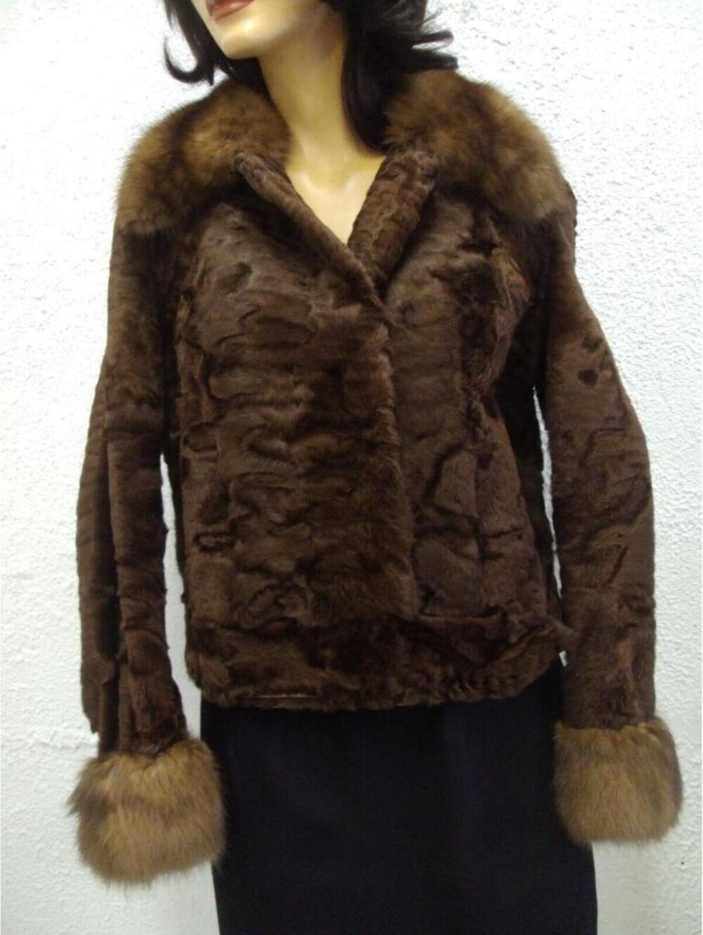 *MINT BROWN LAMB & SABLE FUR JACKET COAT WOMEN WOMAN SIZE 2-4 PETITE